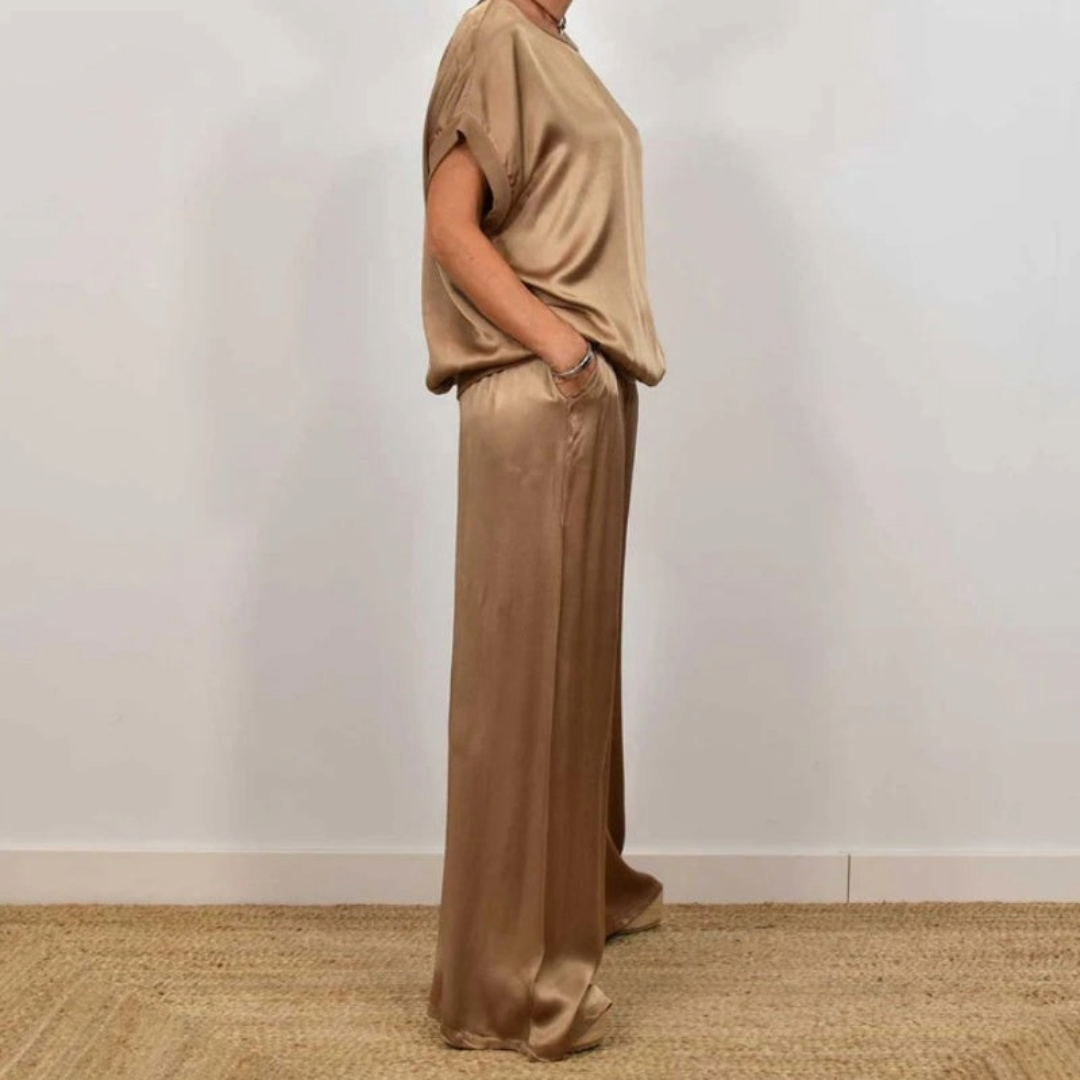 Lorenne | Satin Wide Leg Two Piece Set