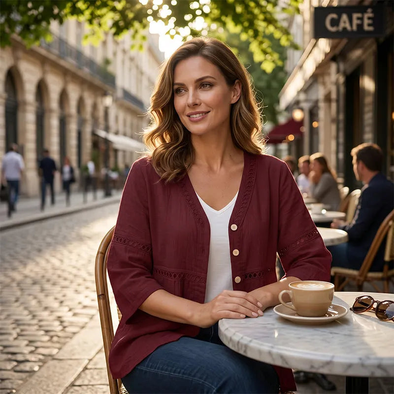 Dorothea | Artisan Trim Button Front Blouse