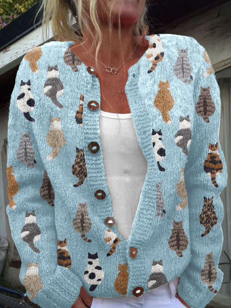Quinverra | Cat Print Button Front Cardigan