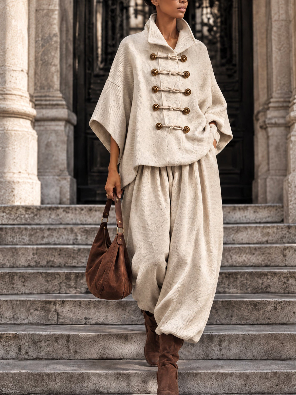 Wendessa | Textured Cape Top and Trouser Set