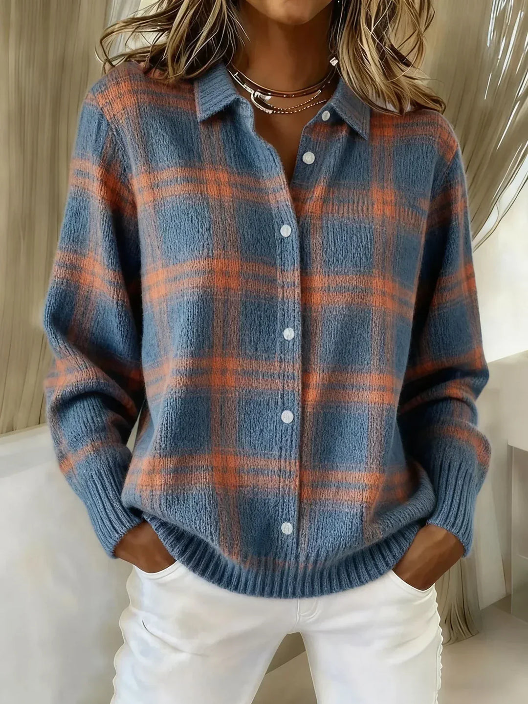 Orlissa | Soft Checkered Knit Cardigan