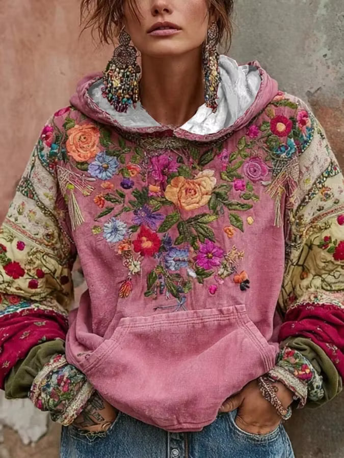 Renata | Floral Detail Hooded Sweatshirt