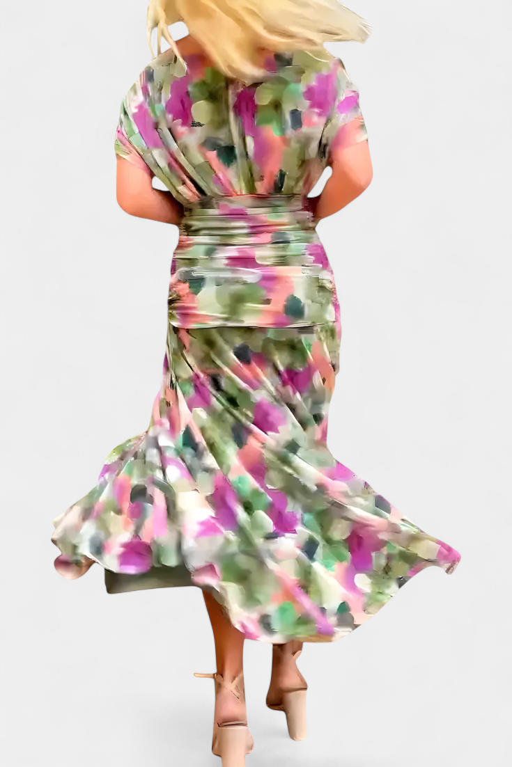 Mirevanna | Twist Front Printed Evening Dress