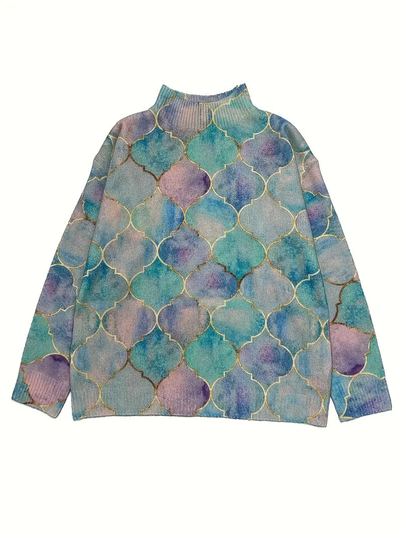 Ramona | Abstract Pattern Turtleneck Sweater