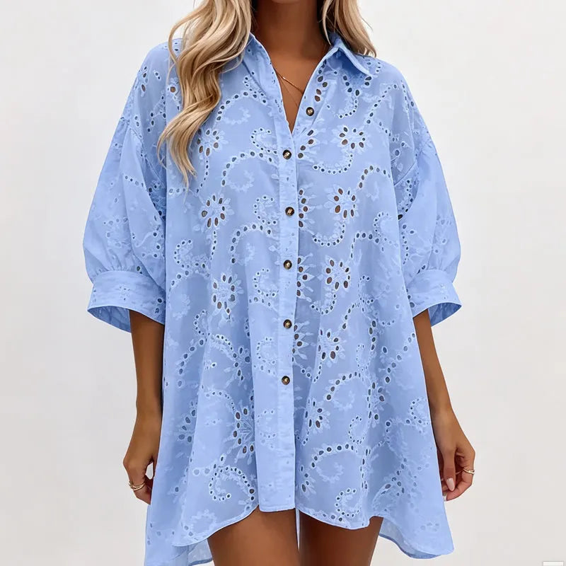 Caressia | Embroidered Cotton Button Blouse