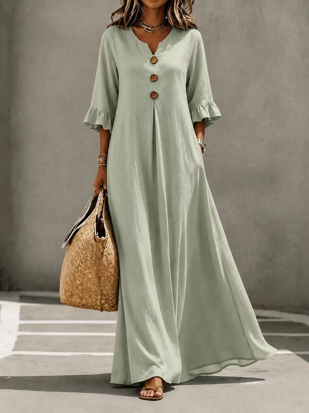 Ceryselle | Ruffle Sleeve Flowing Maxi Dress
