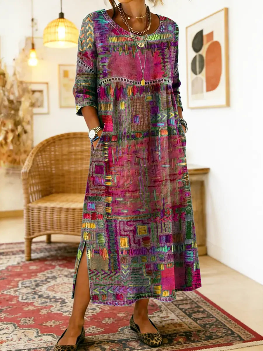 Frida | Boho Patchwork Print Relaxed Maxi Dress with Pockets