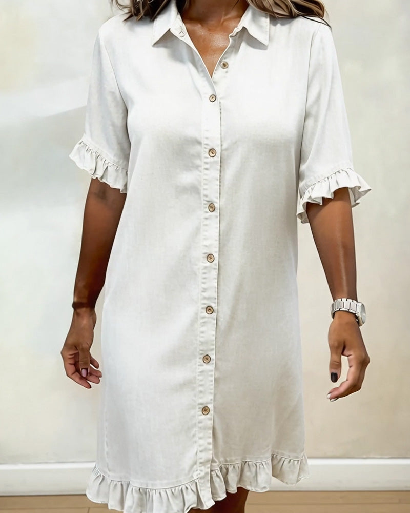 Solvienne | Ruffle Sleeve Button Denim Dress