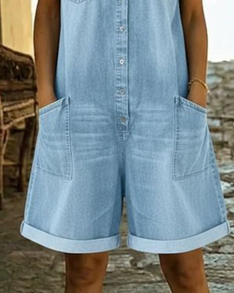 Nymerisse | Short Sleeve Denim Utility Romper
