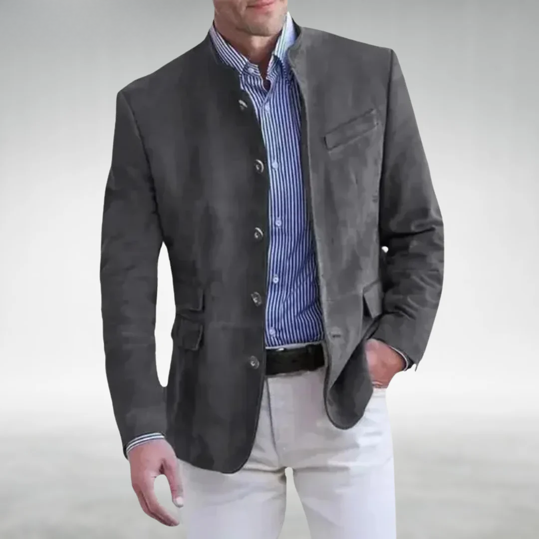 Wystan | Heritage Stand Collar Suede Blazer
