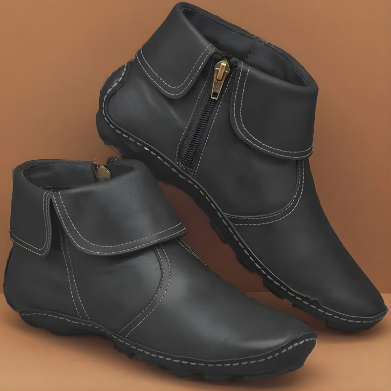 Hestia | Fold Over Leather Ankle Boots