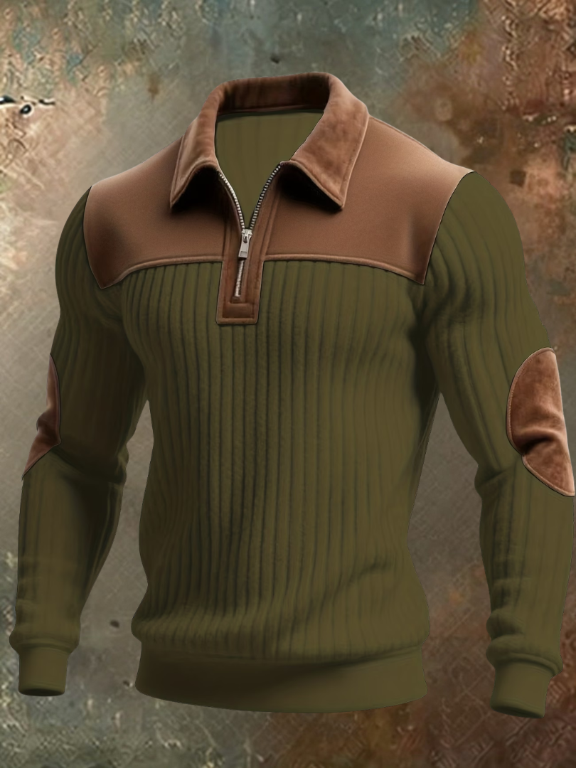 Orville | Ribbed Elbow Patch Zip Sweater