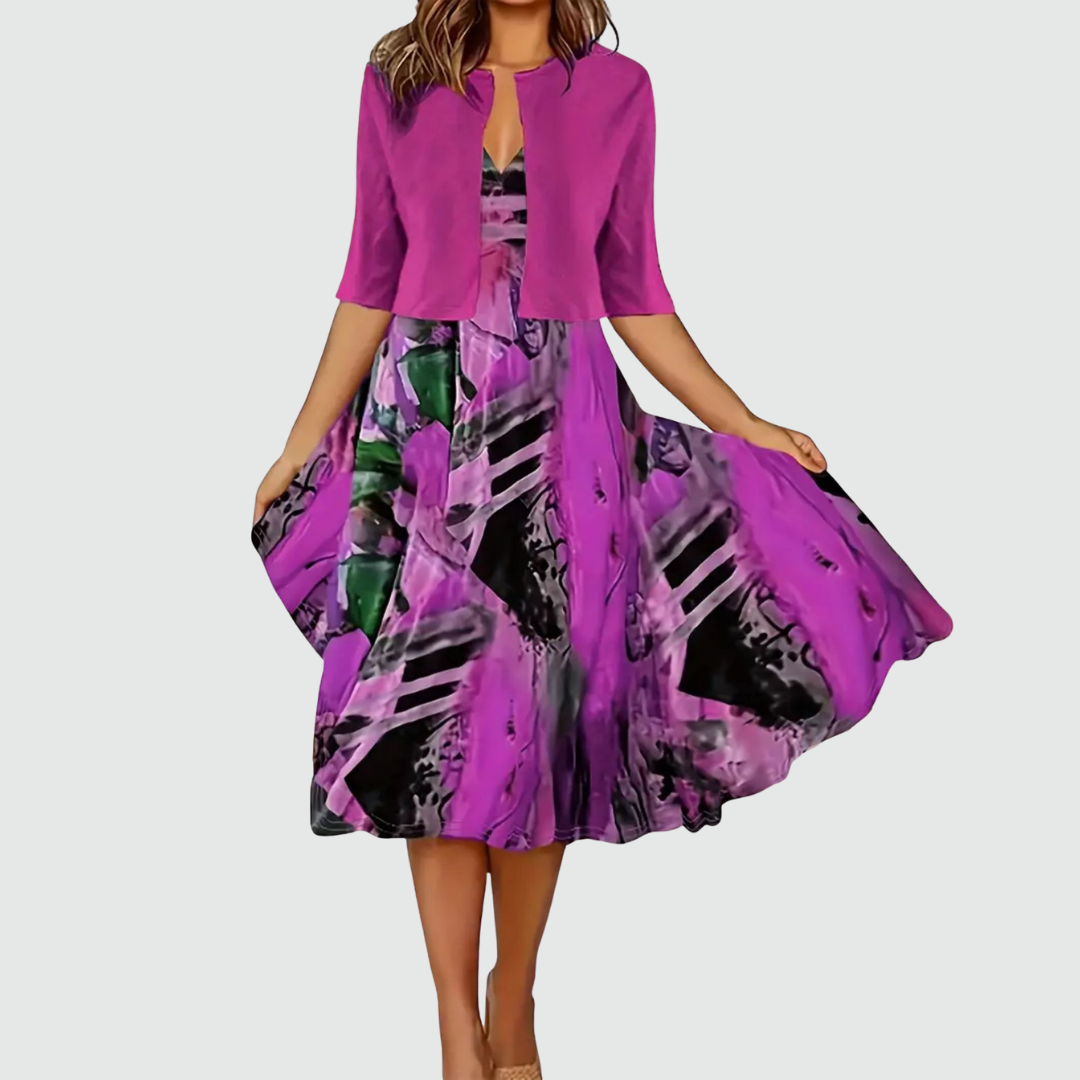 Norah | Abstract Flowy Dress and Cardigan Set