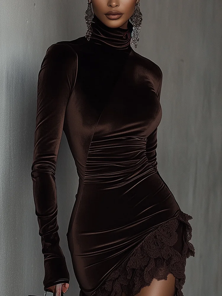 Amoret | Ruched Velvet Lace Mini Dress