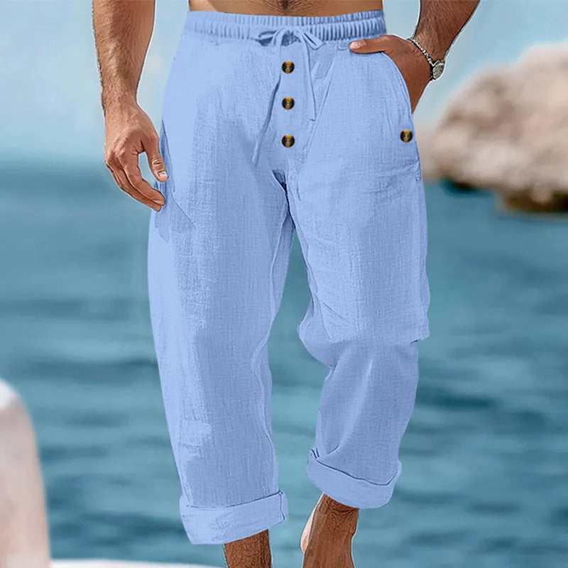 Osric | Button Detail Linen Blend Trousers