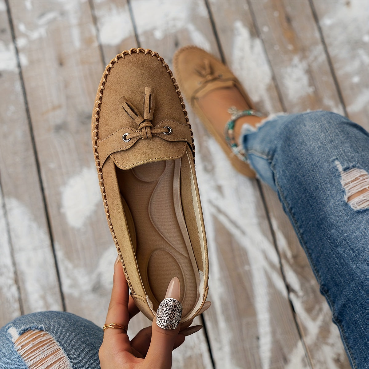 Zavina | Tassel Bow Suede Loafers