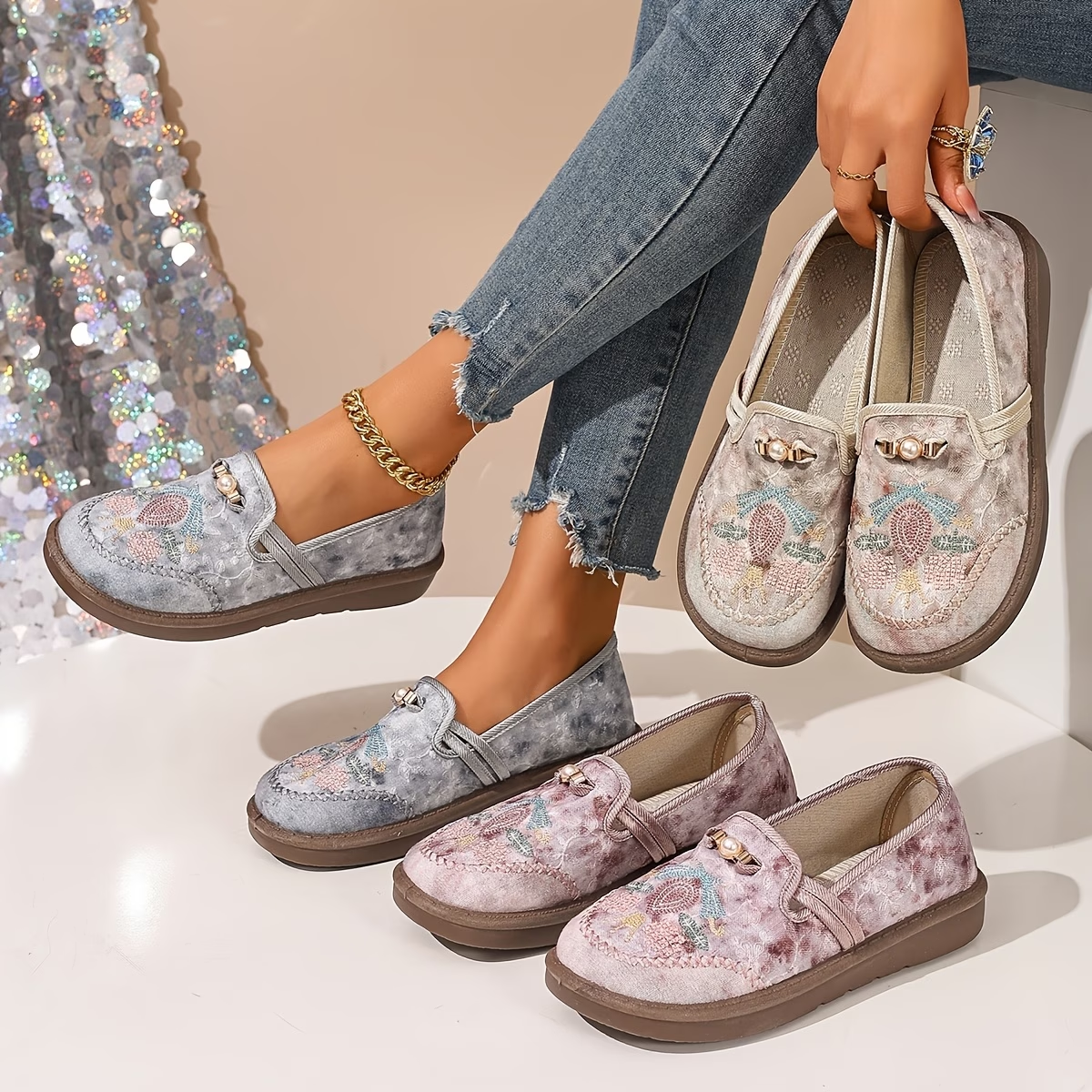 Calivette | Embroidered Slip On Loafers
