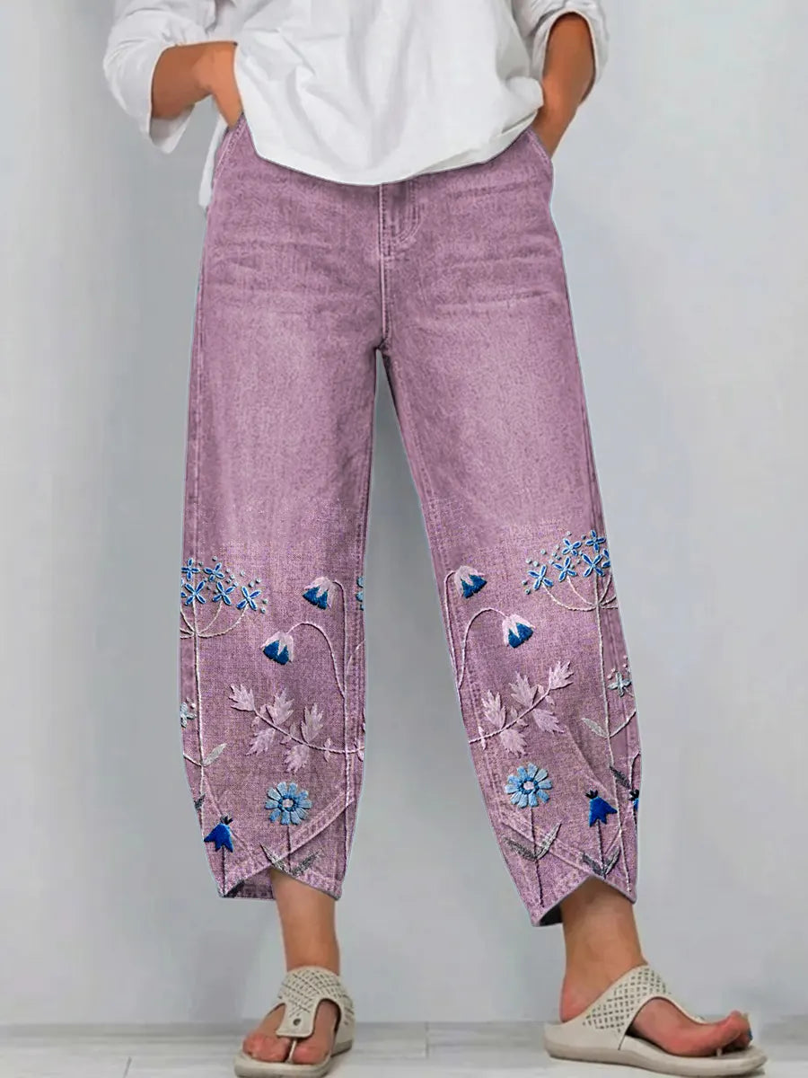 Calivra | Relaxed Embroidered Denim Trousers