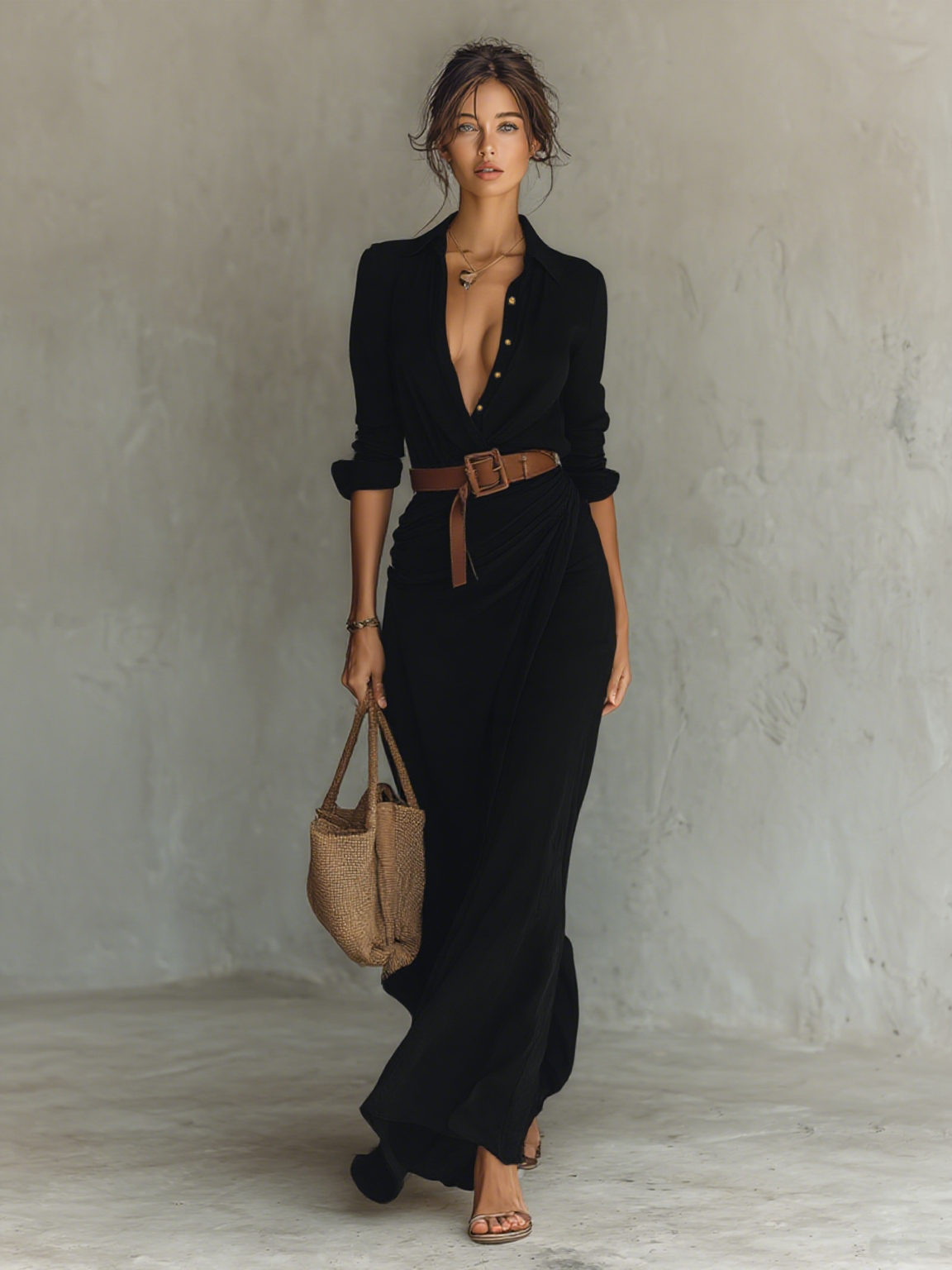 Maevora | Relaxed Draped Long Sleeve Maxi Dress
