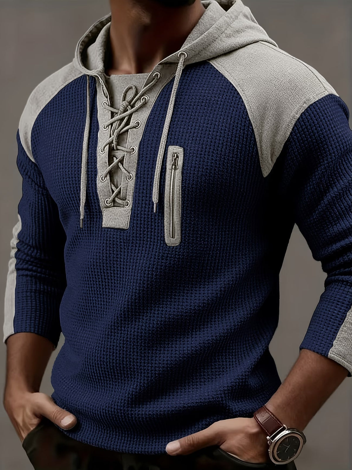 Blaine | Contrast Shoulder Lace Up Hoodie