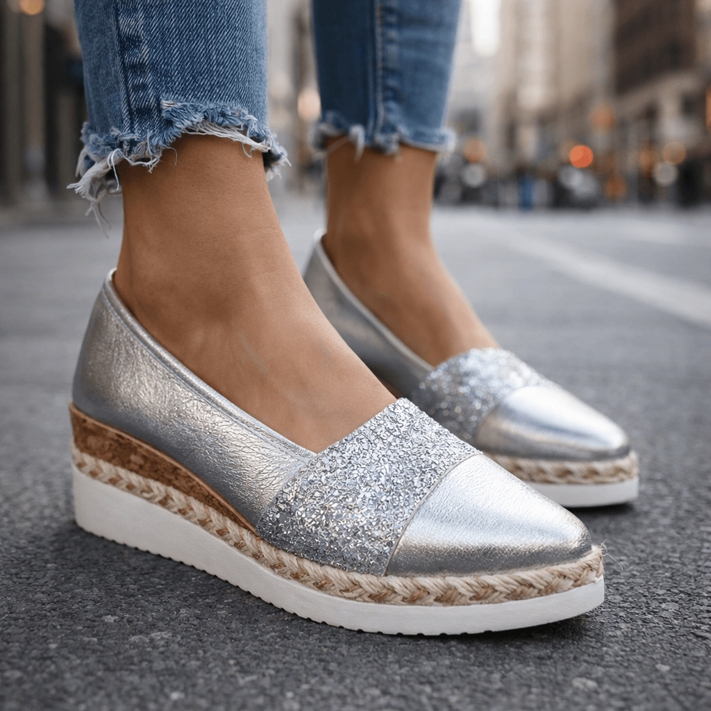Aurette | Glitter Band Platform Comfort Flats