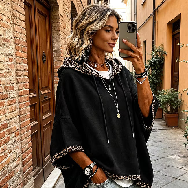 Rosamund | Relaxed Leopard Trim Hooded Sweatshirt