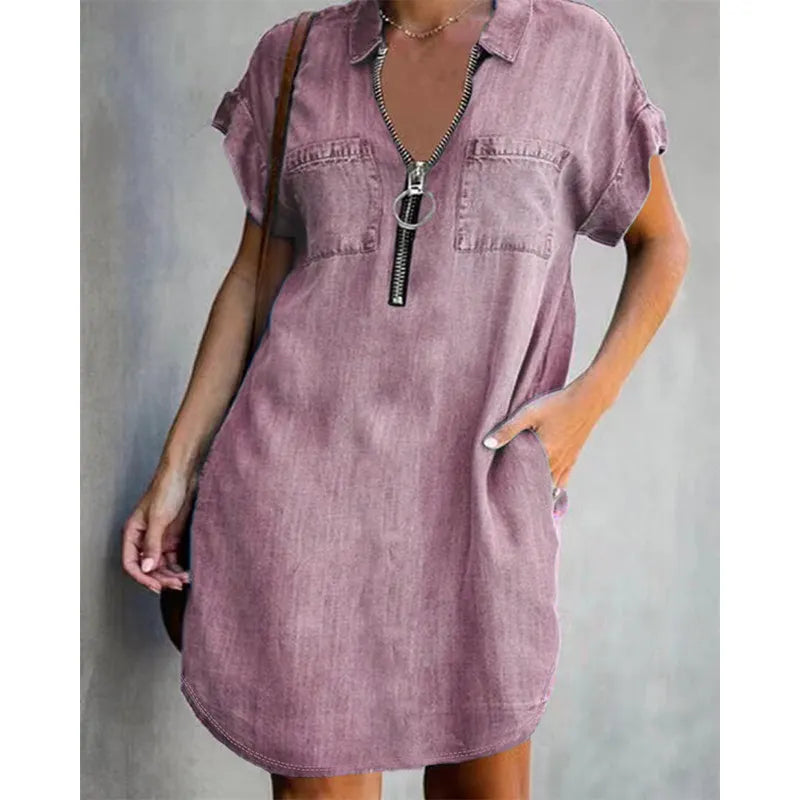 Tavessia | Relaxed Zip Front Shirt Dress