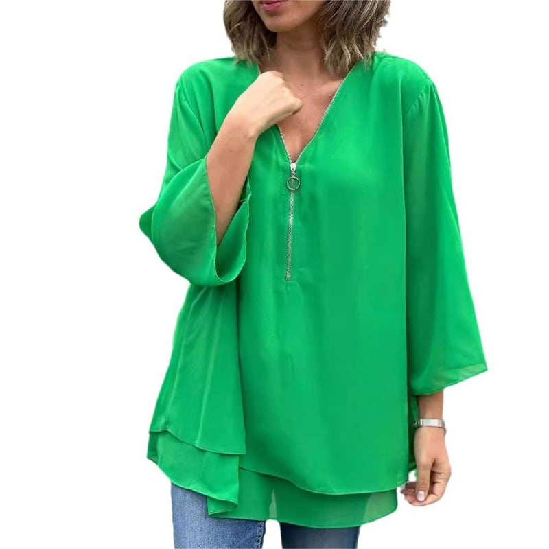 Aramelle | Flowy Layered V-Neck Blouse