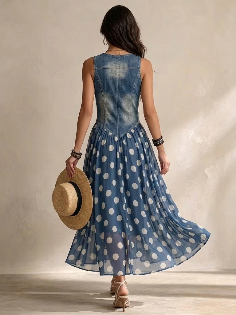 Ameliora | Mixed Media Polka Dot Dress