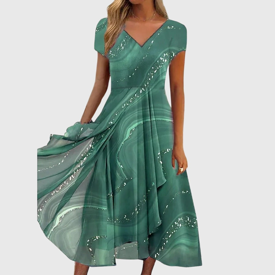 Sylveria | Marble Print Flow Midi Dress