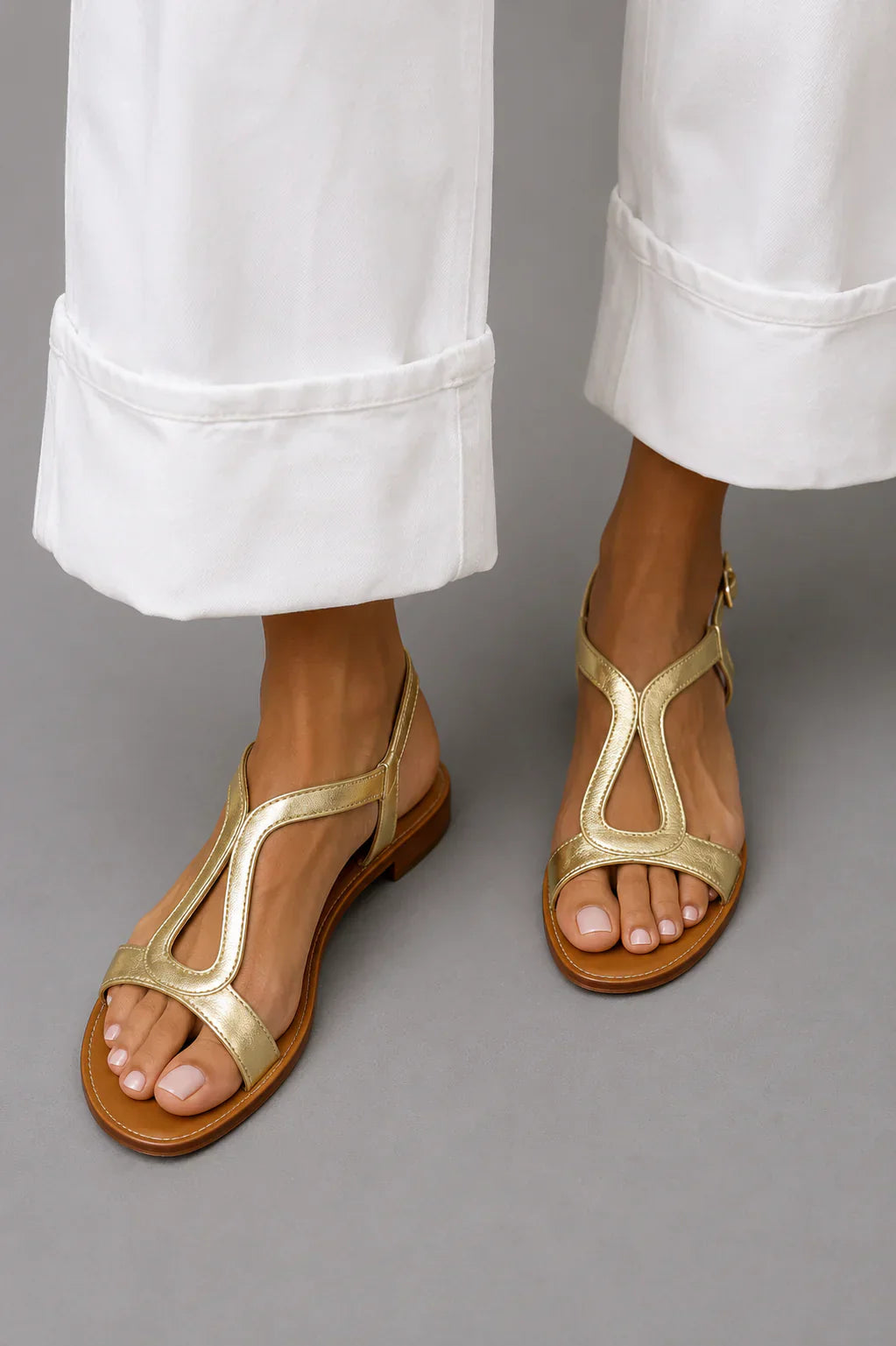 Farenza | Elegant T Strap Flat Sandals