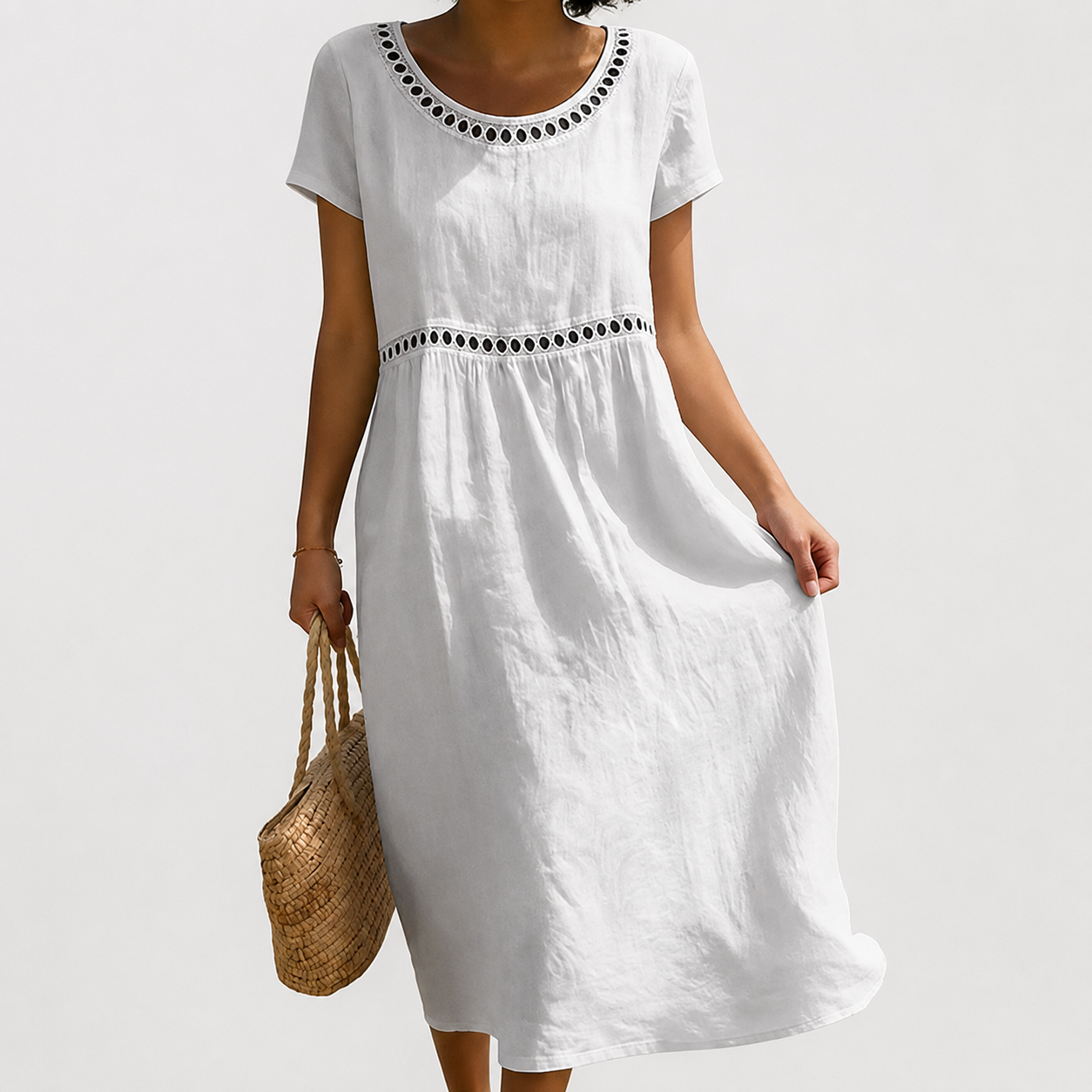 Avelore | Crochet Trim Short Sleeve Midi Dress