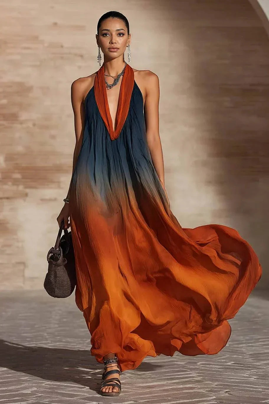 Soleia | Flowing Ombre Halter Maxi Dress