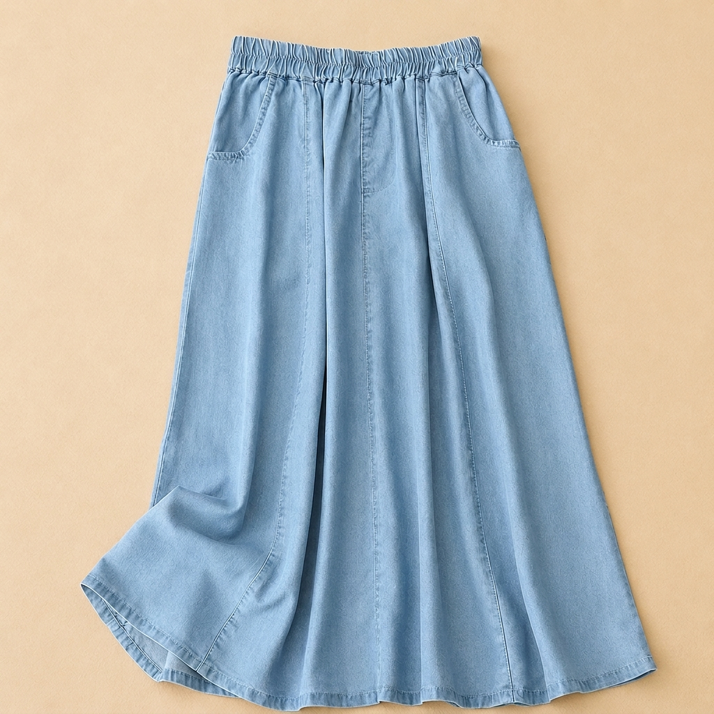 Quenilda | Soft Elastic Waist Denim Maxi Skirt