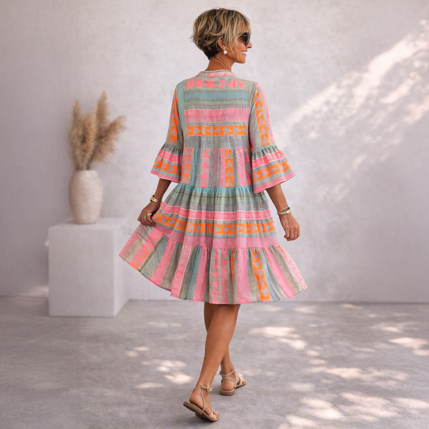 Honora | Artisan Print Ruffle Sleeve Dress
