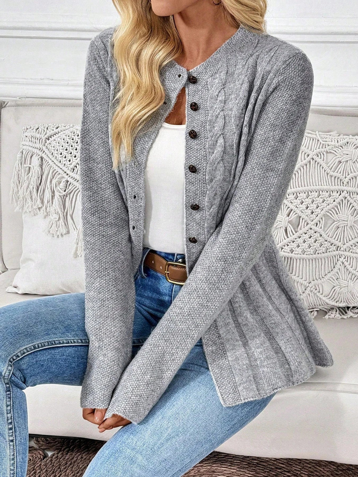 Grazielle | Peplum Cable Knit Cardigan