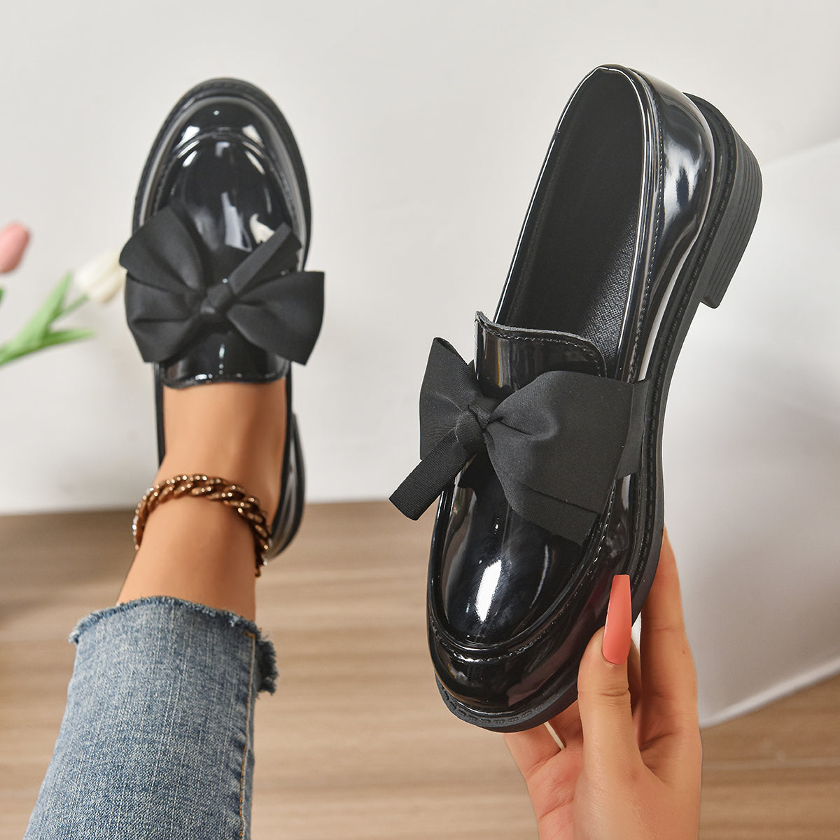 Demelza | Classic Bow Low Heel Loafers