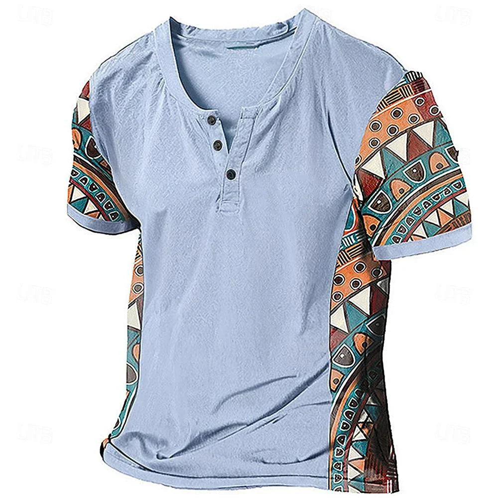 Alistair | Geometric Print Short Sleeve Henley Shirt