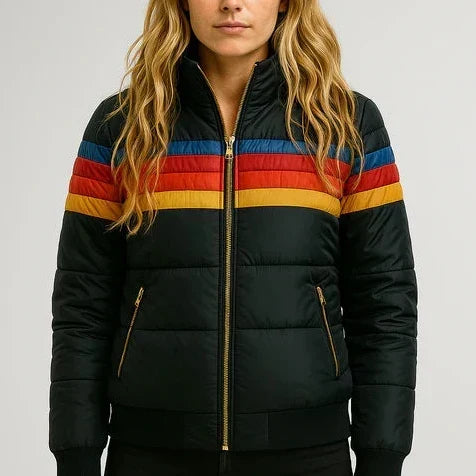 Fallon | Warm Striped Hooded Puffer Jacket