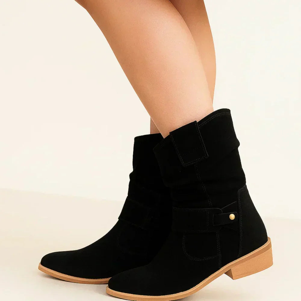 Vaelora | Slouch Suede Mid Calf Boots