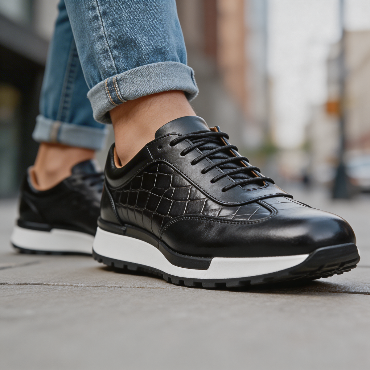 Leander | Embossed Lace Up Walking Shoes