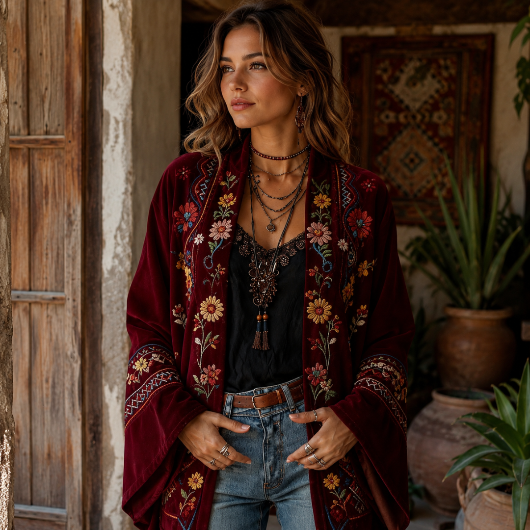 Evanthea | Artistic Velvet Print Cardigan