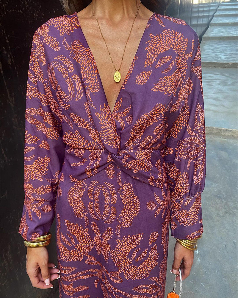 Aviora | Boho Print Wrap Midi Dress