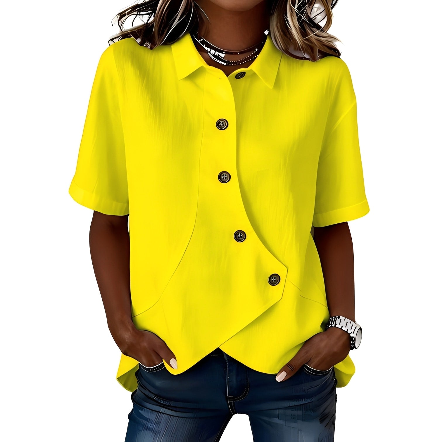 Mirellora | Asymmetrical Button Casual Blouse