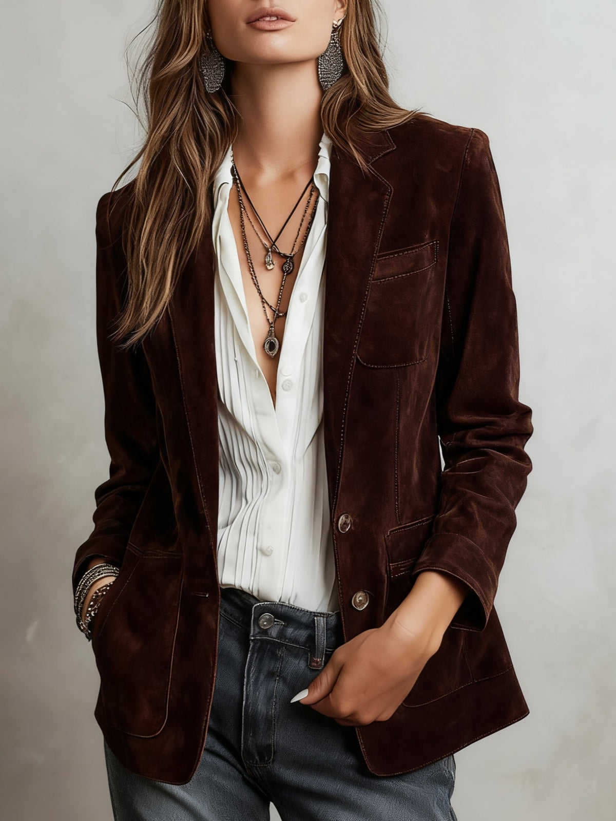 Thalassa | Structured Suede Button Blazer