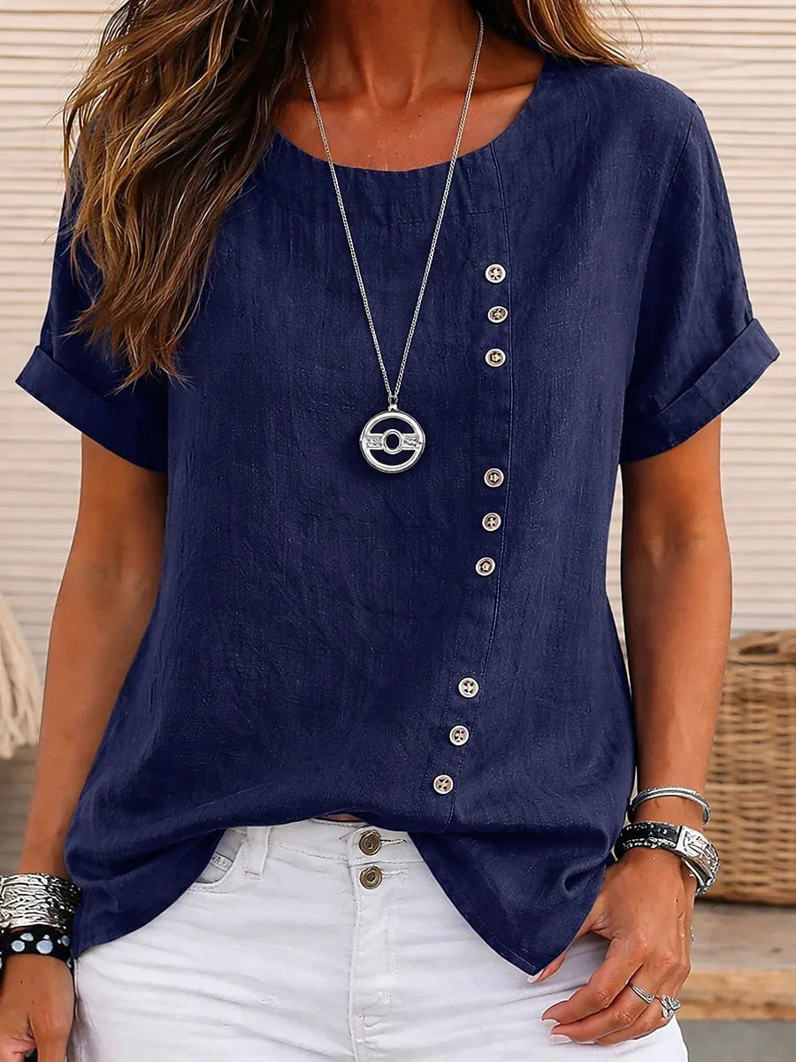 Delyth | Asymmetrical Button Casual Blouse