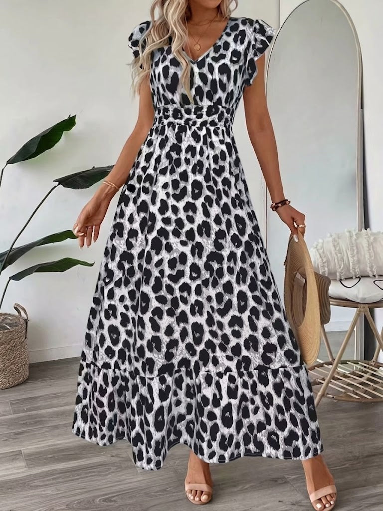 Quoryn | Contrast Damask Print Cap Sleeve A-Line Midi Dress