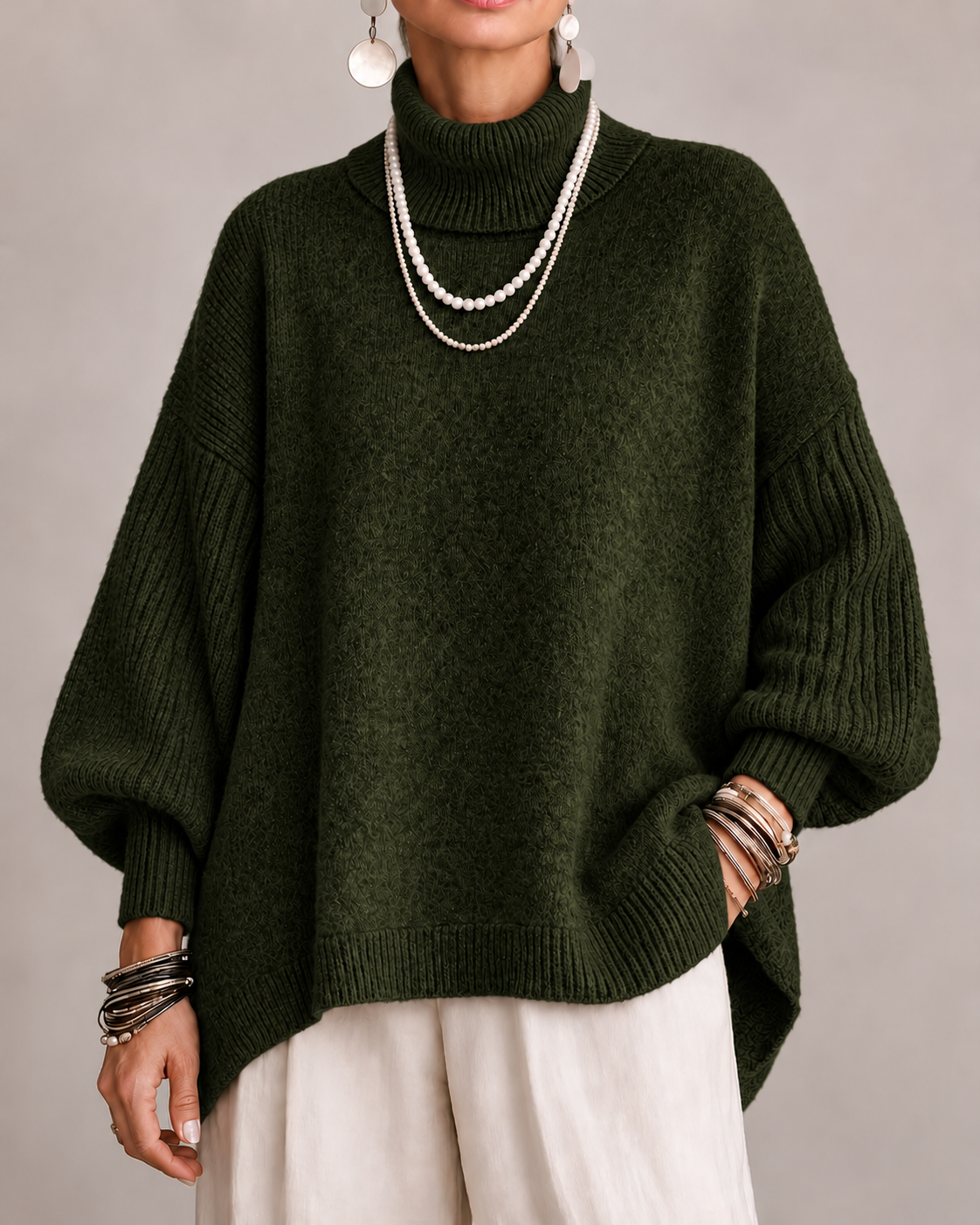 Nolisse | Relaxed Ribbed Sleeve Turtleneck Sweater