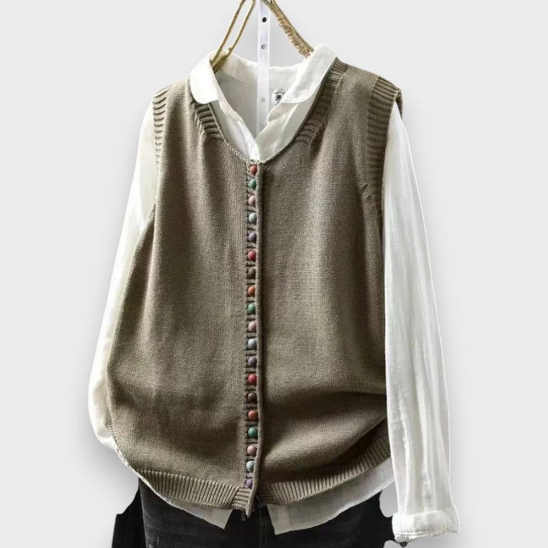 Ravina | Round Neck Button Knit Vest