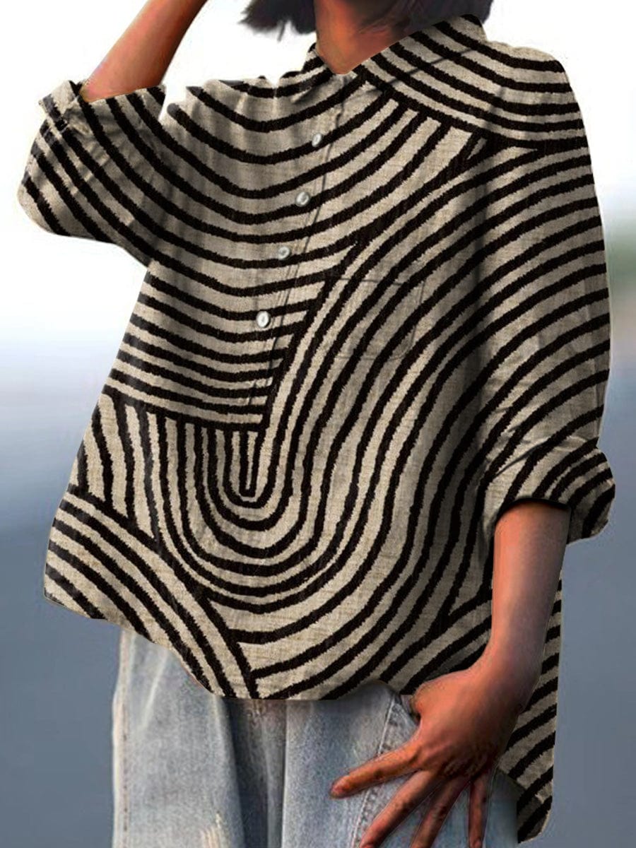Vivica | Abstract Stripe Button Front Blouse